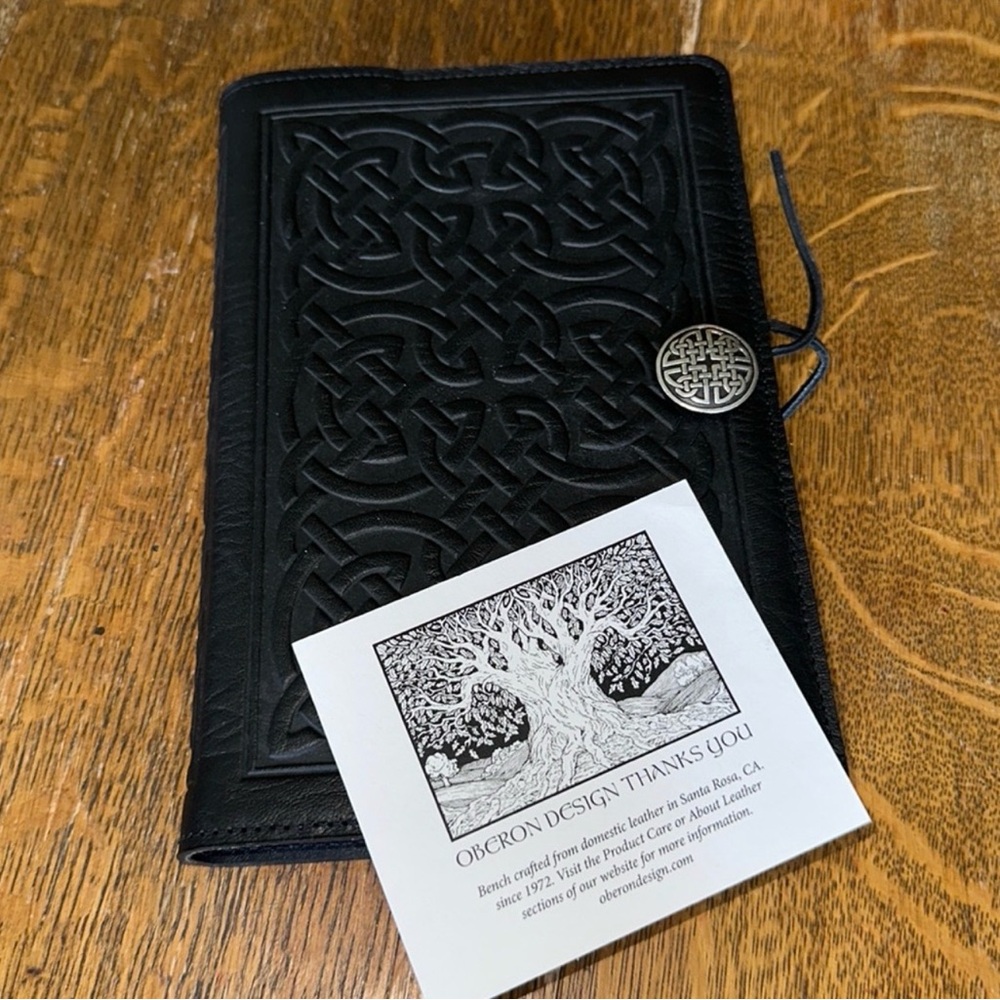 NWT Oberon Design Leather Portfolio with Notepad, Bold Celtic Design Journal